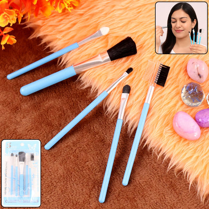 Professional 5-piece makeup brushes kit with soft synthetic bristles arranged on a clean surface.