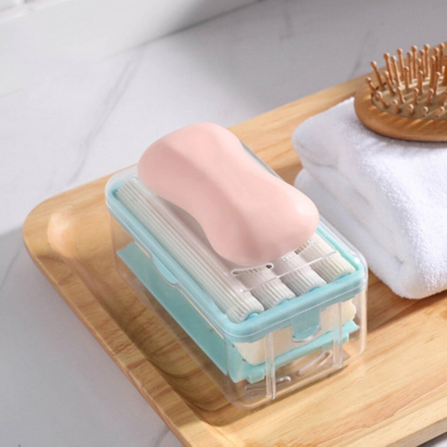 2-in-1 Soap Dispenser with Roller for easy lathering and storage.