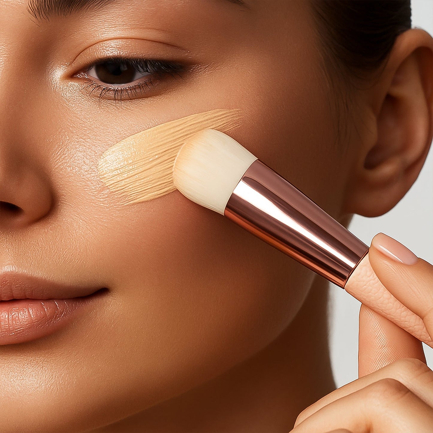 High-quality synthetic bristles of soft makeup brush for gentle face application
