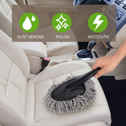 Close-up of the plush microfiber head of the car cleaning brush, highlighting its gentle texture.