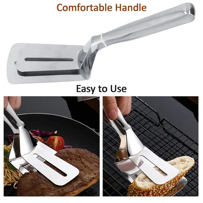 Stainless steel cooking tong in use for healthy frying.