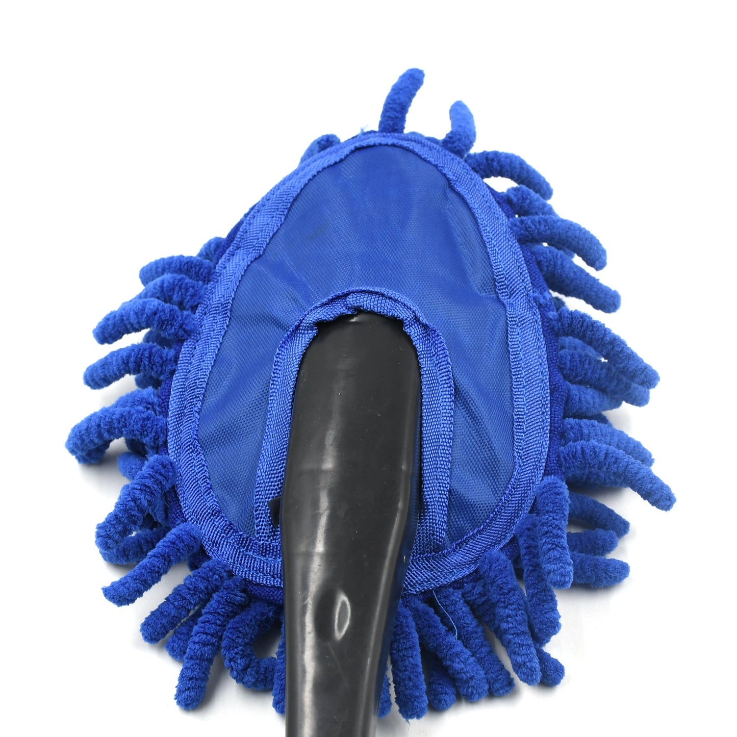 Microfiber car wash brush being used to clean a car's windshield, ensuring clear visibility.