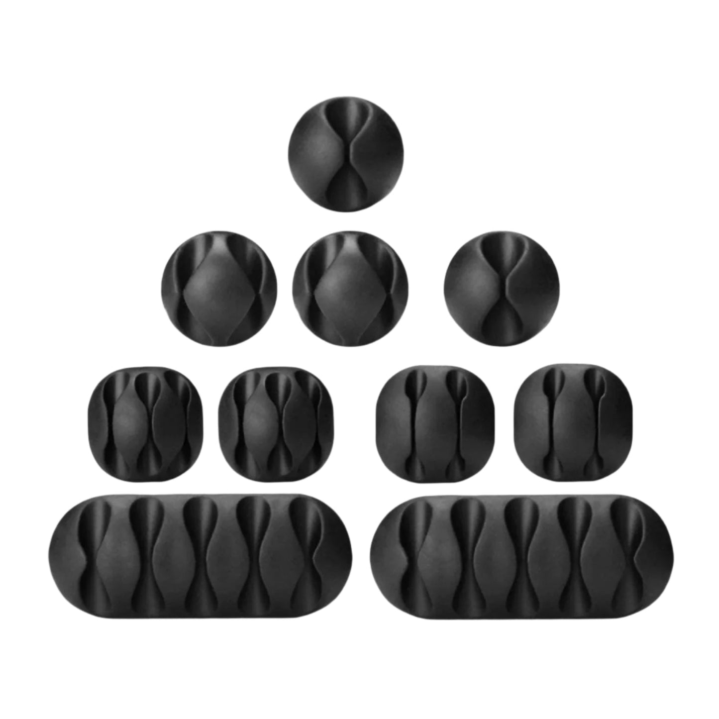 Cable organiser clips applied to different surfaces, showing their strong adhesive for wire support.