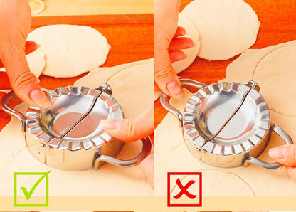 Stainless steel dough mold creating a crisp edge for pastries.