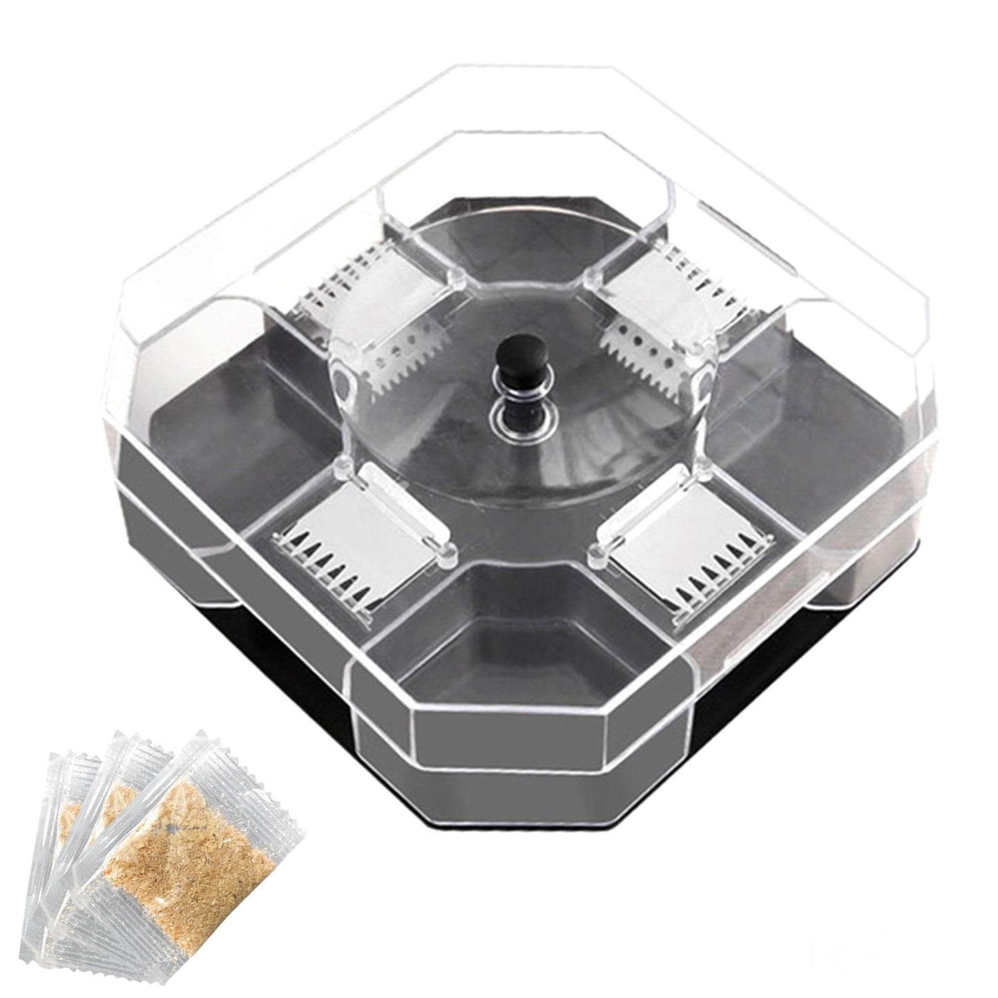Instructional view showing how to place bait inside the cockroach trap box.