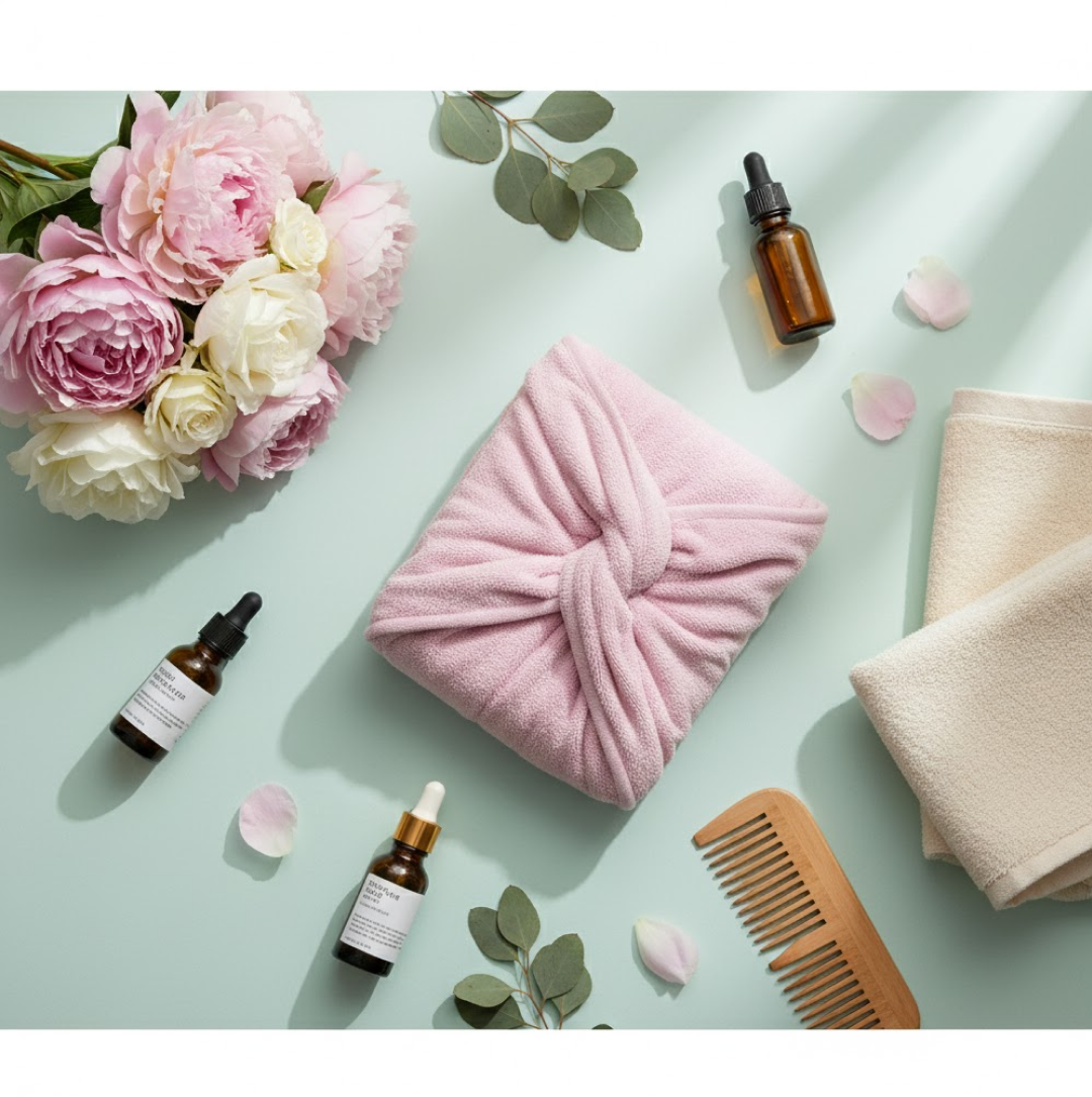 Alternate view of the VelvaBloom quick dry hair wrap, showcasing its soft texture.