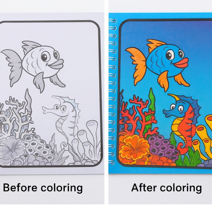 Detailed view of the Magic Water Coloring Book and its unique water-activated pages.