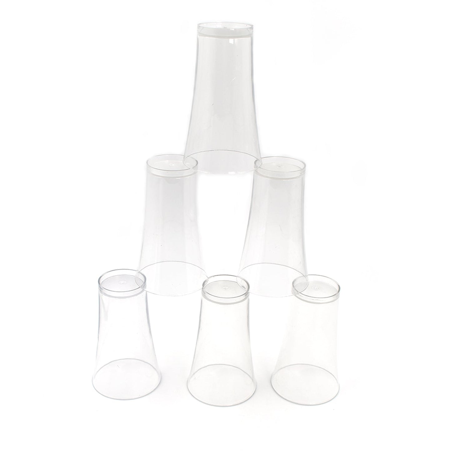 Angled view of the lightweight transparent plastic glasses.
