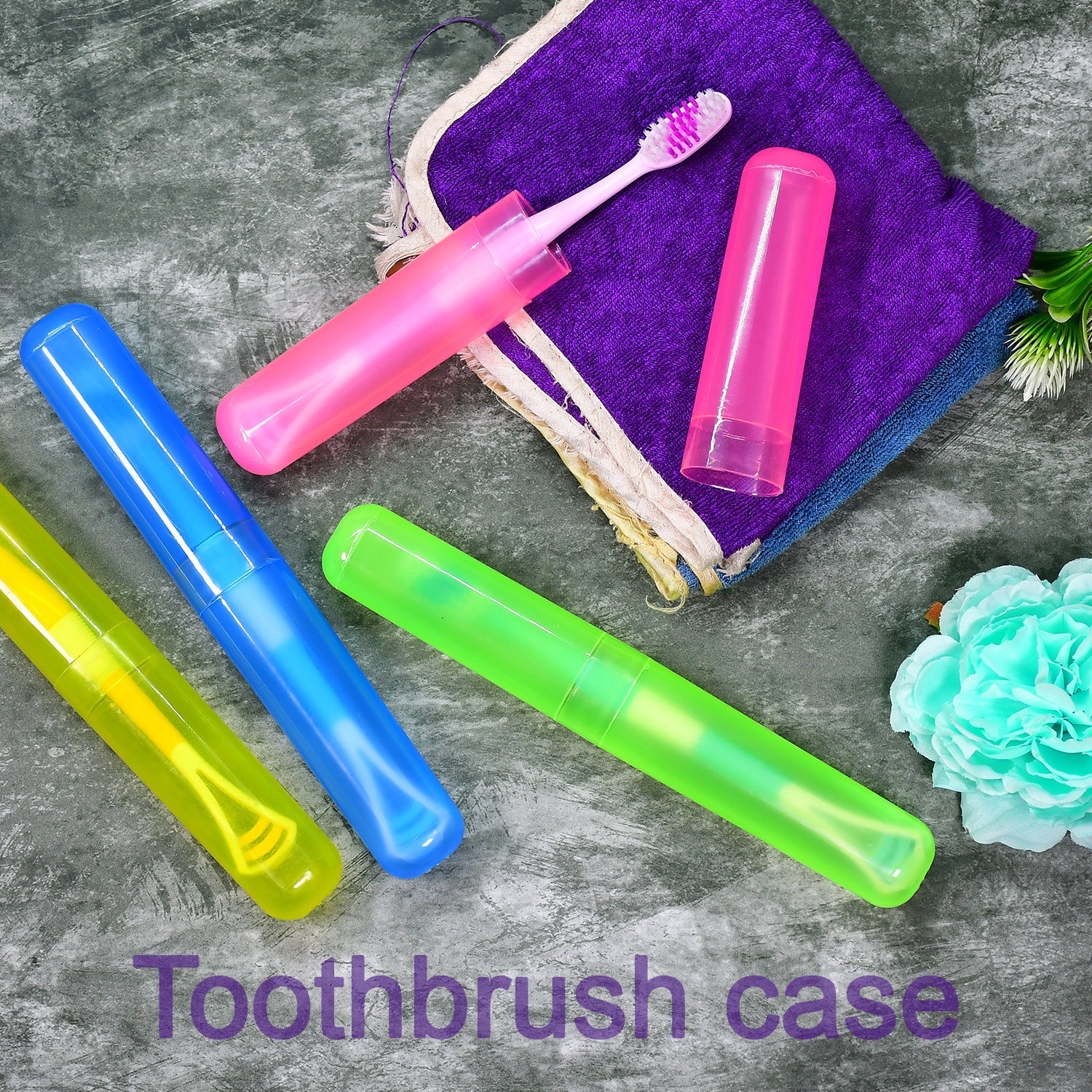 A set of four colorful toothbrush travel cases, ideal for hygiene.