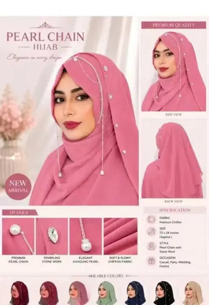 Brown Bridal Jhoomar Hijab for Women | Turkish Ready-to-Wear Chandelier Hijab | Wedding & Party Wear Designer Georgette Hijab