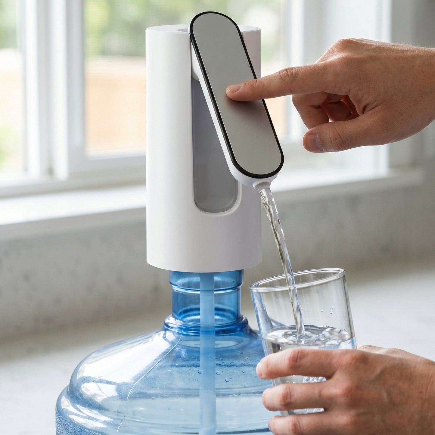 Electric water pump dispensing water into a glass