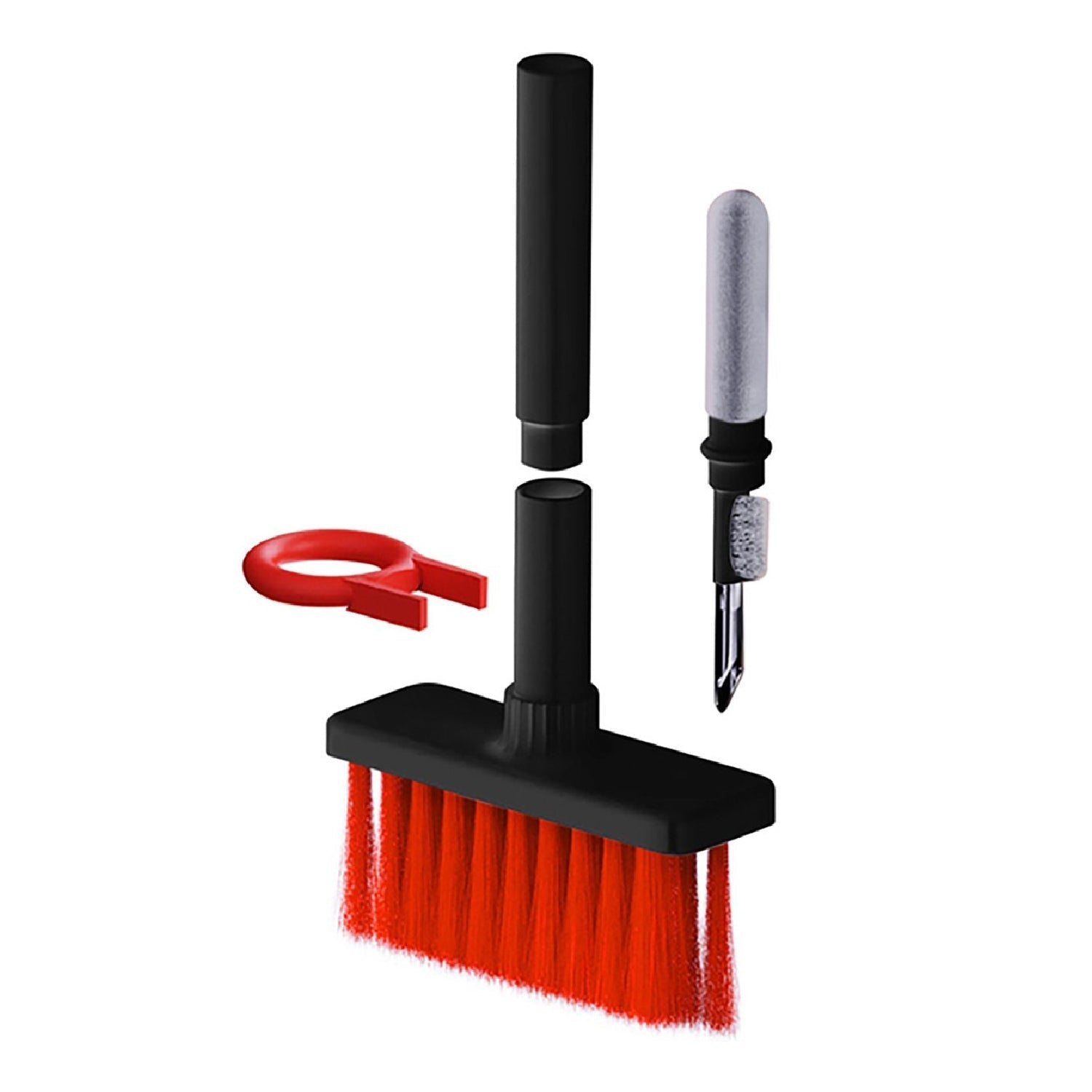 Keycap puller and various duster tips for deep keyboard cleaning.