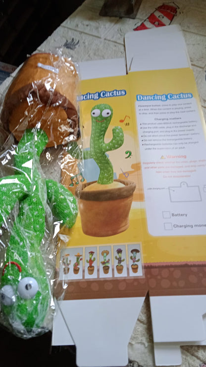 USB charging port visible on the base of the interactive dancing cactus toy.