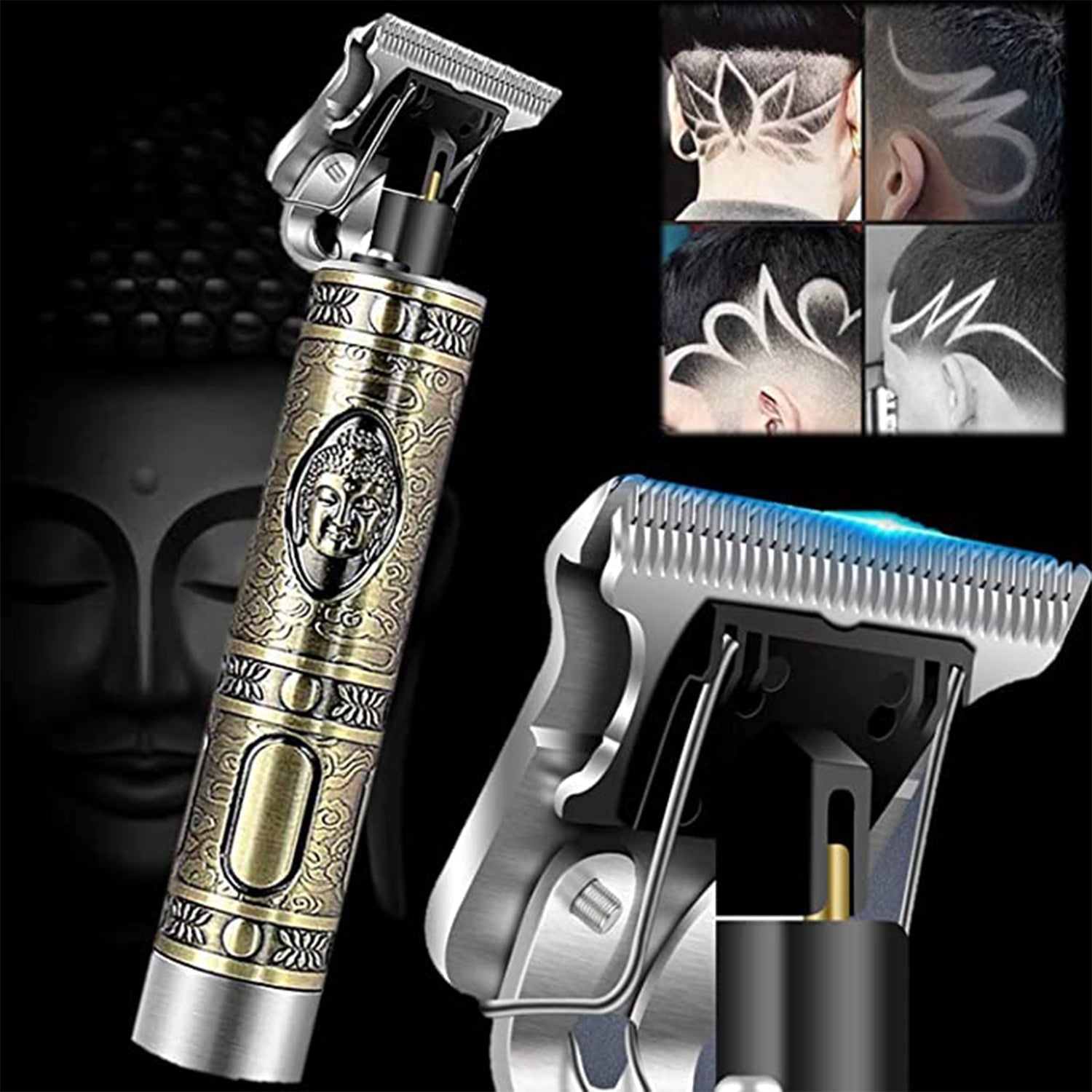 Close-up of a professional hair trimmer for men with adjustable blades.