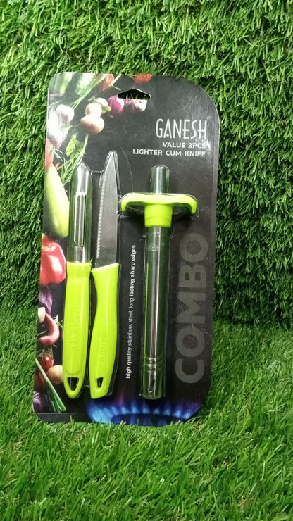Overall view of the Ganesh Kitchen Lighter Knife Peeler Set packaging.