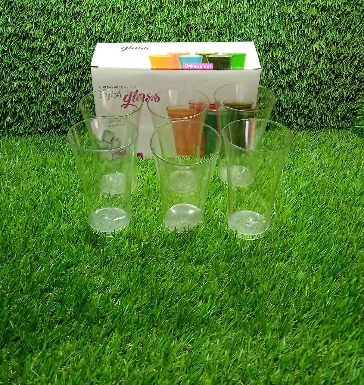 Serve Stellar's set of six transparent plastic glasses for daily use.