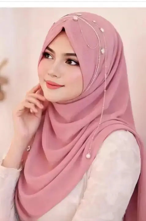 Brown Bridal Jhoomar Hijab for Women | Turkish Ready-to-Wear Chandelier Hijab | Wedding & Party Wear Designer Georgette Hijab
