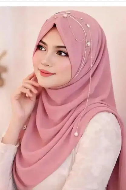 Brown Bridal Jhoomar Hijab for Women | Turkish Ready-to-Wear Chandelier Hijab | Wedding & Party Wear Designer Georgette Hijab