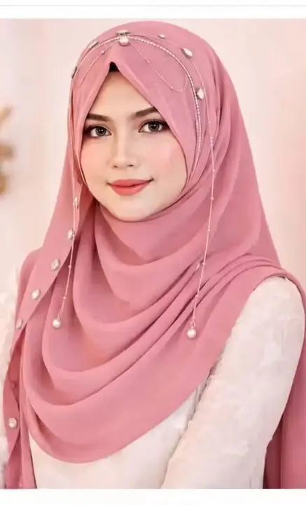 Brown Bridal Jhoomar Hijab for Women | Turkish Ready-to-Wear Chandelier Hijab | Wedding & Party Wear Designer Georgette Hijab