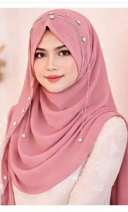 Brown Bridal Jhoomar Hijab for Women | Turkish Ready-to-Wear Chandelier Hijab | Wedding & Party Wear Designer Georgette Hijab